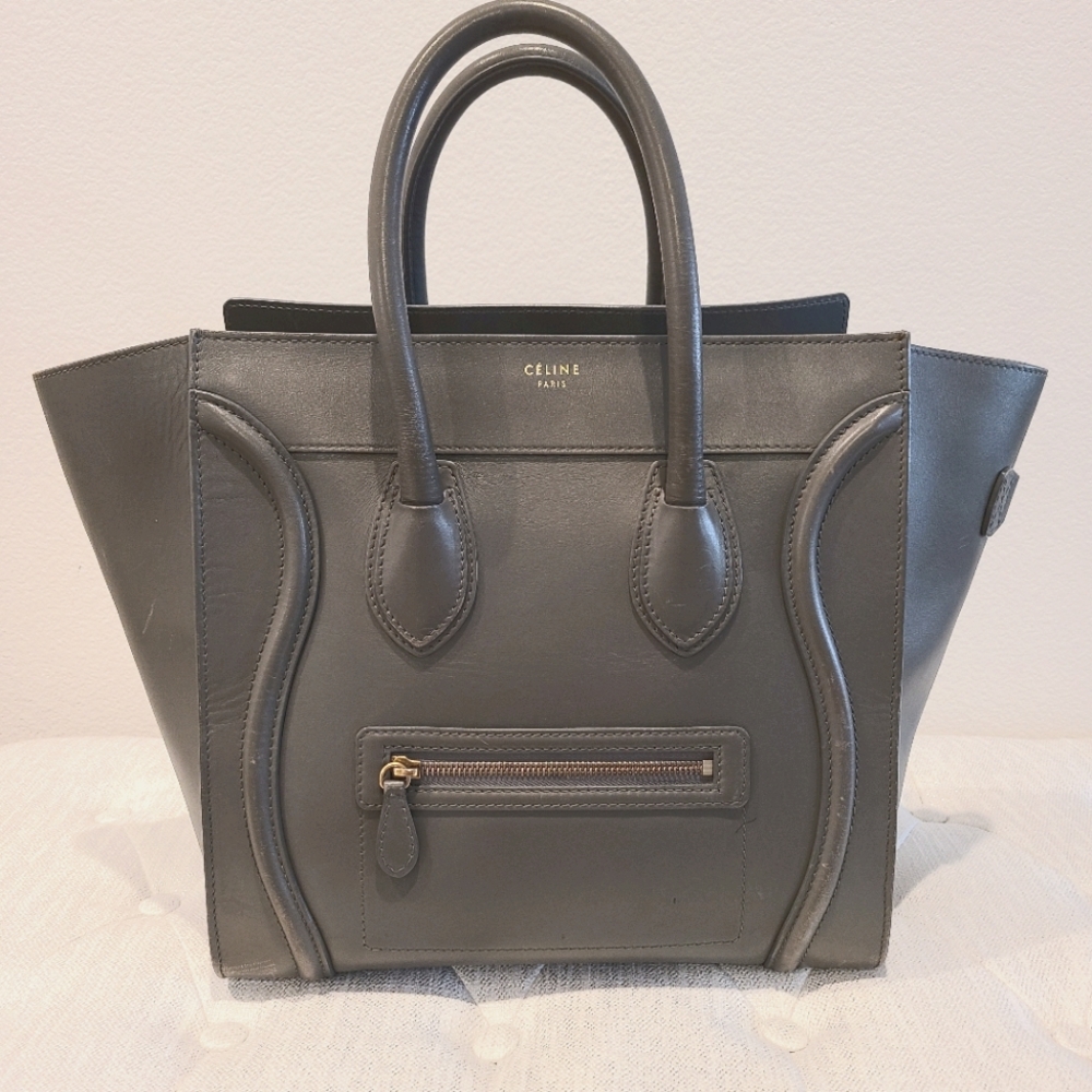 Celine Mini Luggage Leather Tote Bag in Grey
